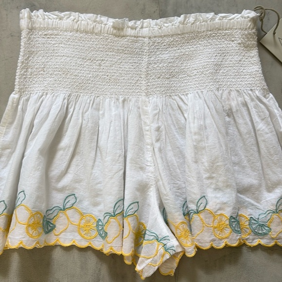 Joie. Shorts  Sleep shorts.  100% cotton. White yellow teal. Elastic.+ Smocking - Picture 2 of 7
